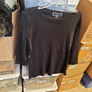 NEW ! Karen Scott Petite Women 3/4 Sleeve Scoop Neck Blouse Navy Blue Size PM